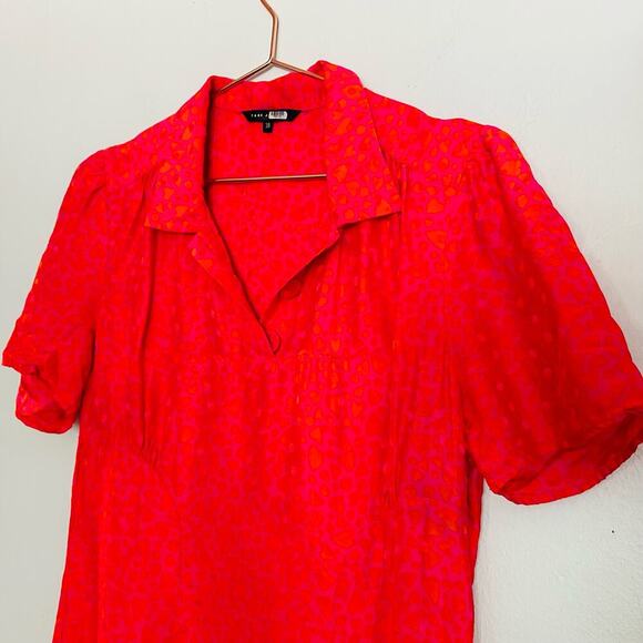 TARA JARMON Rozenn Neon Pink Heart Printed Button Collared Midi Dress Size 38 - Picture 5 of 11